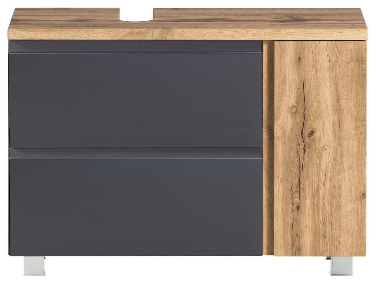 Waschbeckenunterschrank Varese B: 85 Cm Grau/eiche Wotan - Eiche Wotan/Grau, MODERN, Holzwerkstoff (85/56/35cm) - Held