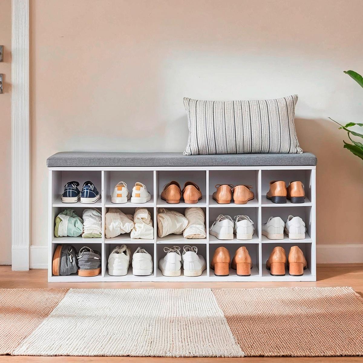 Schuhbank Grau, Weiß B: 105 cm - Weiß/Grau, Trend, Holzwerkstoff (105/48/30cm) - MID.YOU