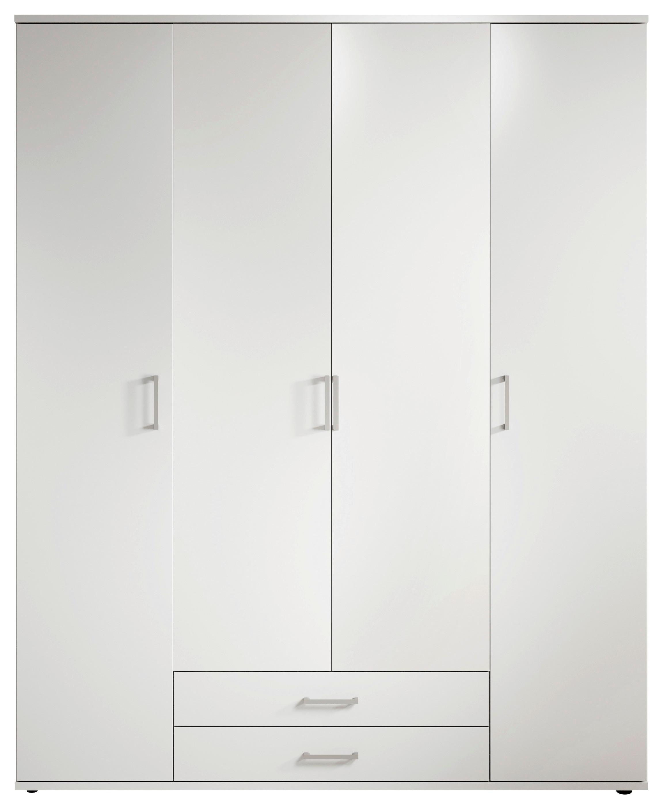 Drehtürenschrank Mit 2 Laden 160 cm Paul,weiß 4-Türig - Weiß, Basics, Glas/Holzwerkstoff (160/196/54cm)