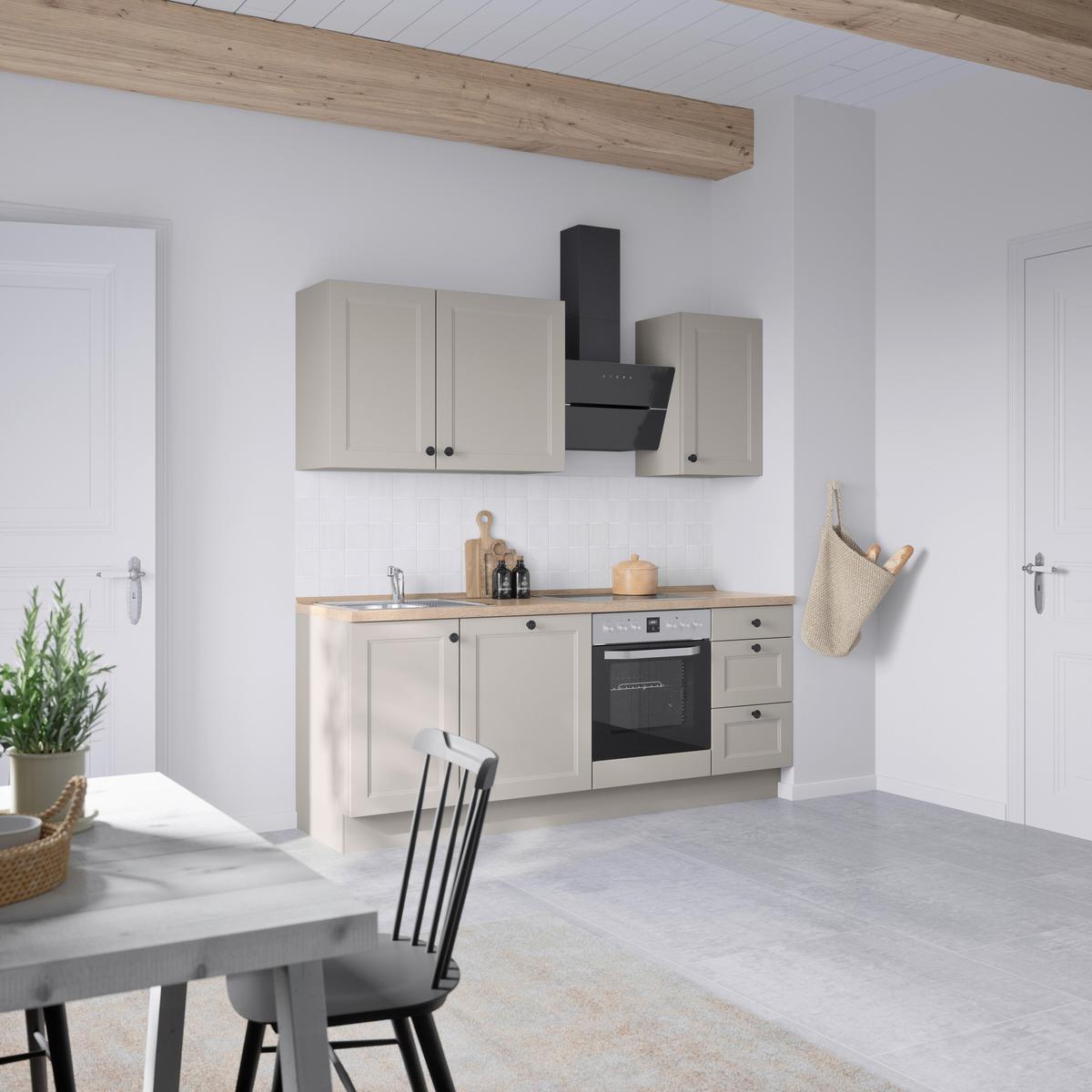 Kuchyňská linka 210 cm, kamenná sivá supermatná - šedá/černá, Moderní, kov/kompozitní dřevo (210cm) - Nobilia