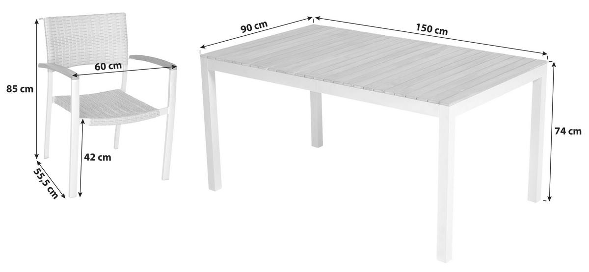 Gartengarnitur 7-Tlg. Silano Akazie/Aluminium - Beige/Silberfarben, ROMANTIK / LANDHAUS, Holz/Kunststoff - Gardenson