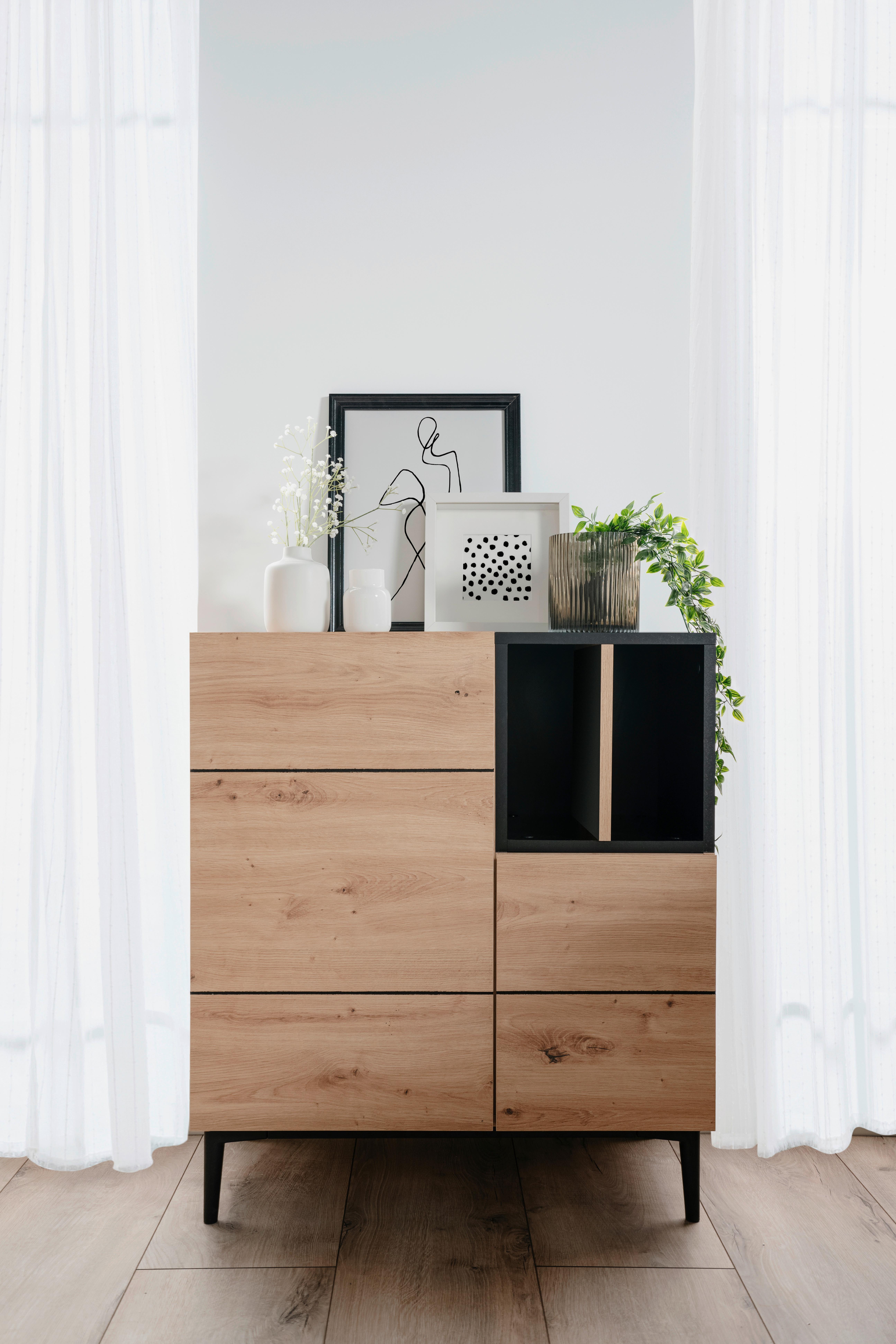 Kommode B 80 Cm Nola, Eiche Dekor/schwarz - Eichefarben/Schwarz, KONVENTIONELL, Holzwerkstoff (80/90/42cm) - MID.YOU