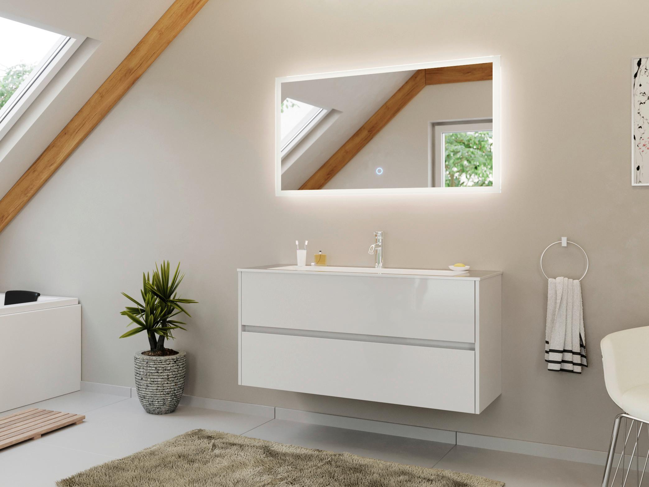 BADEZIMMER Limes, Weiß HG B: 120 cm - Weiß Hochglanz/Weiß, Basics, Holzwerkstoff/Stein (120cm) - MID.YOU