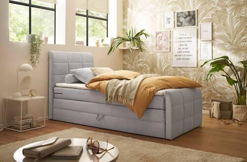 Boxspringbett Bolivia 6 - Hellgrau/Schwarz, MODERN, Holzwerkstoff/Kunststoff (100/200cm) - MID.YOU