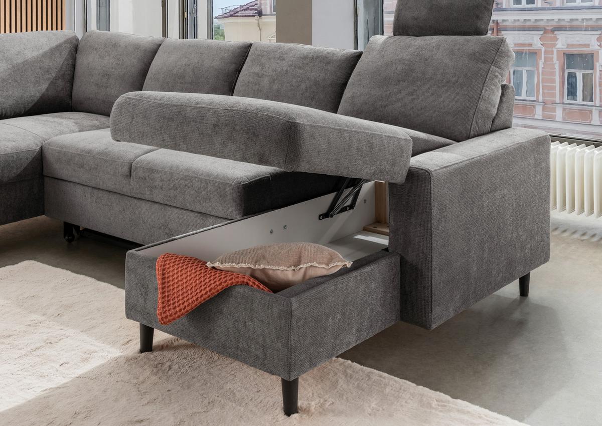 Wohnlandschaft Passione Dunkelgrau U: 200x305x153 cm - Dunkelgrau/Schwarz, MODERN, Textil (200/305/153cm) - Livetastic