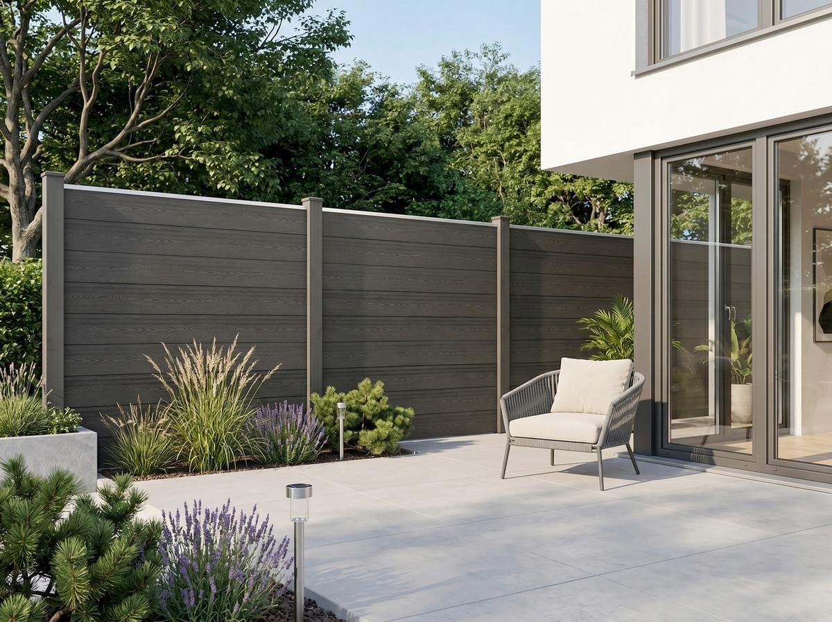 WPC Zaunpaket 5 Elemente, 6 Pfosten, einfaches Stecksystem - Anthrazit, KONVENTIONELL, Holzwerkstoff (910/185/10cm) - Prestige Home