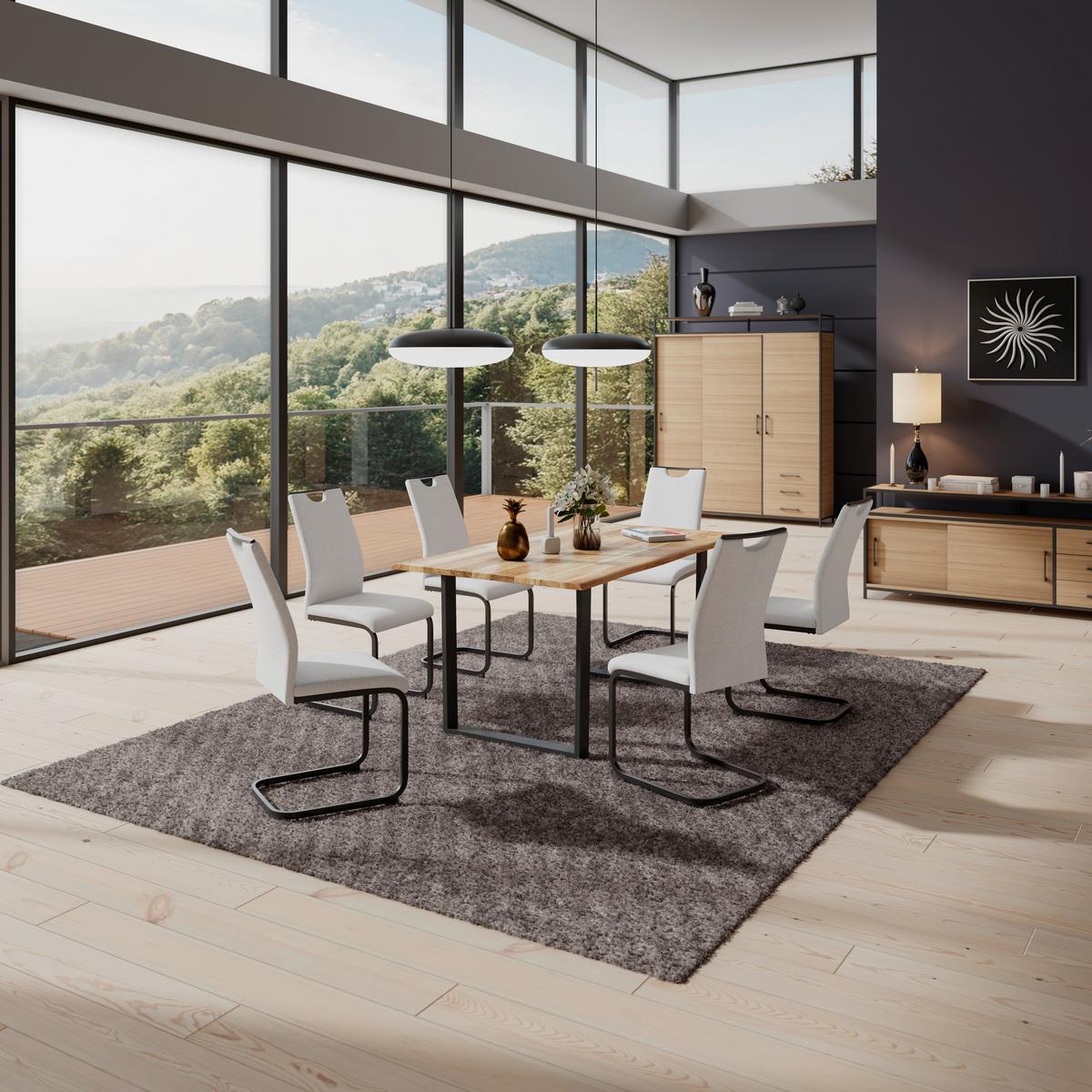 Schwingstuhl Maya Webstoff beige, B: 58cm - Beige/Schwarz, Trend, Textil/Metall (58/98/43cm)