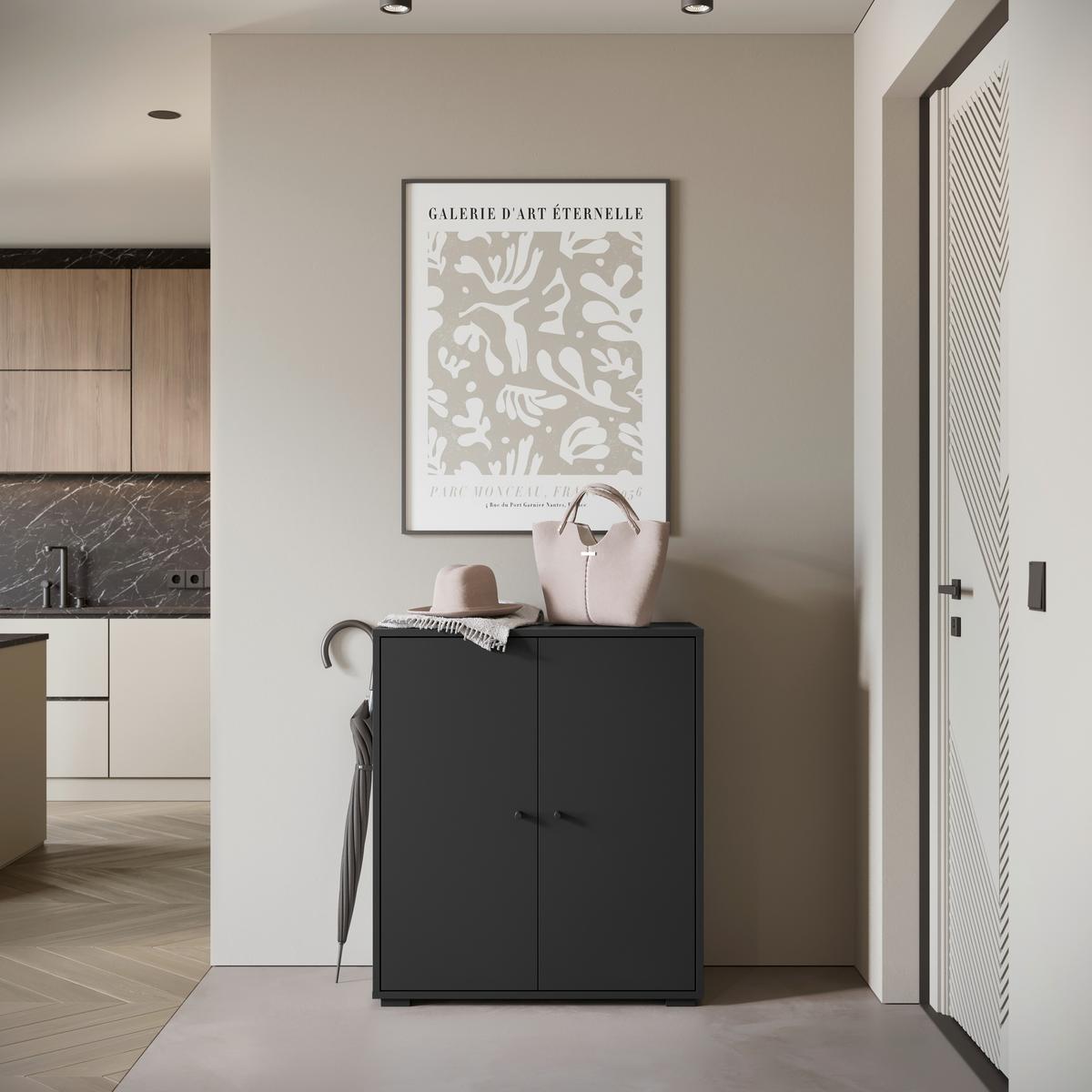 Schuhschrank Dino 014 Schwarz B: 70 cm - Schwarz, Basics, Holzwerkstoff (70/80/33cm) - P & B