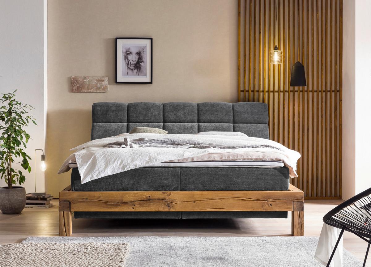 Boxspringbett Bed Bull mit Topper 180x200 cm - Anthrazit/Buchefarben, Natur, Textil (180/200cm) - Livetastic