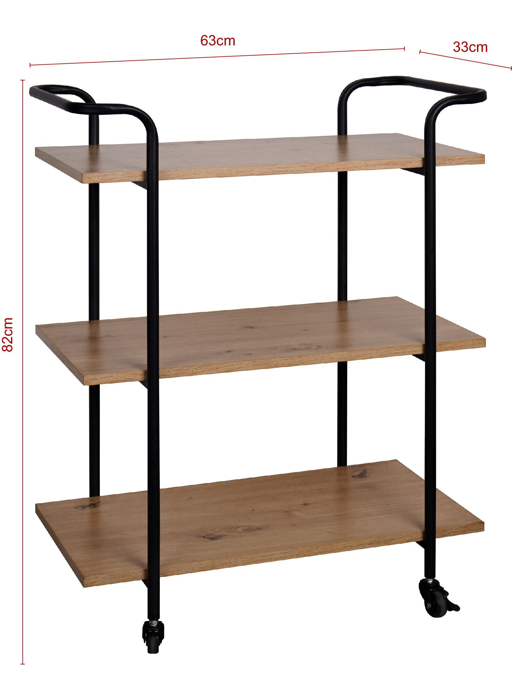 SERVÍROVACÍ VOZÍK PALERMO - černá/přírodní barvy, Moderní, kov/kompozitní dřevo (63/82/33cm)