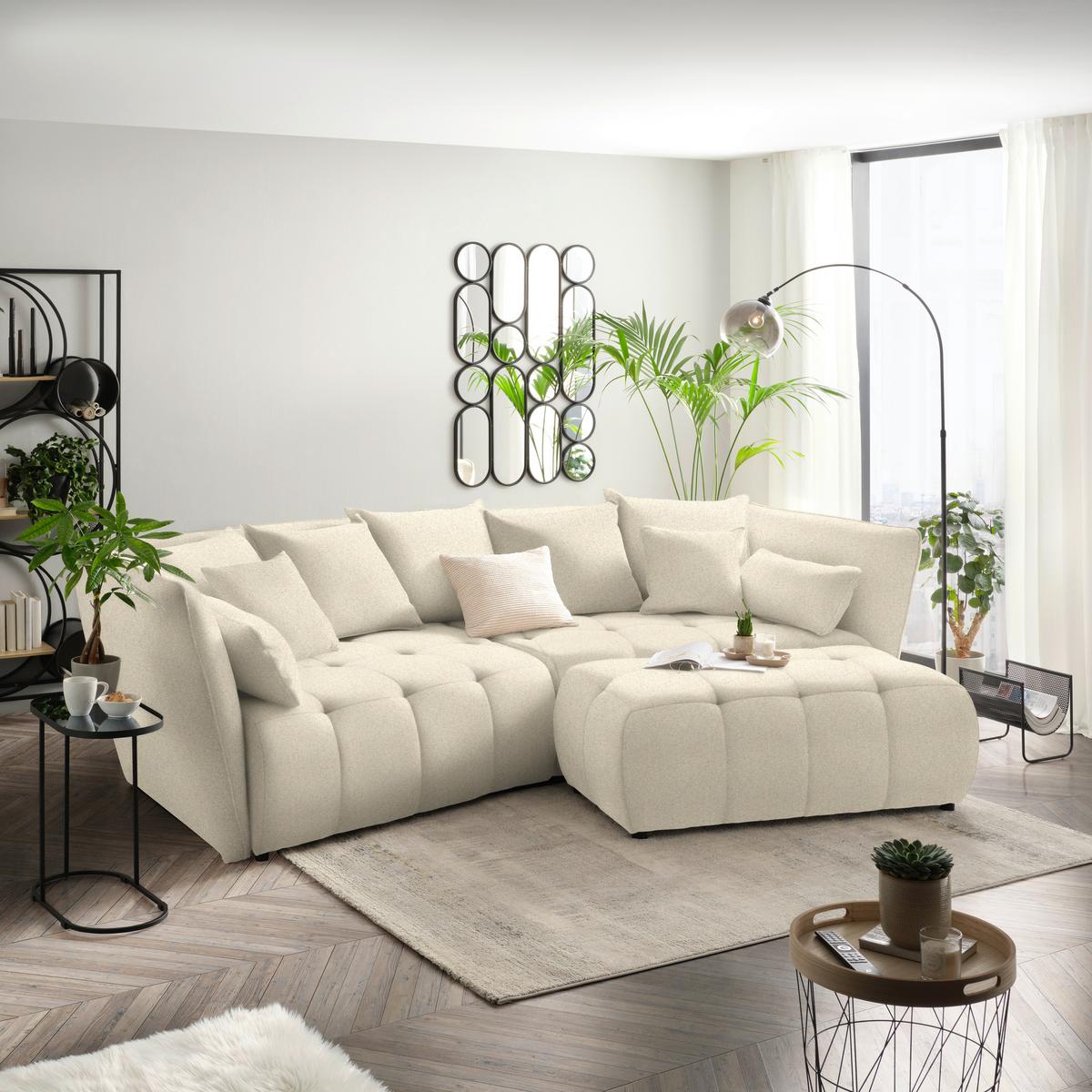 Boxspringová pohovka SOFI, krémová - černá/krémová, Moderní, textil (294/93/152cm) - Premium Living