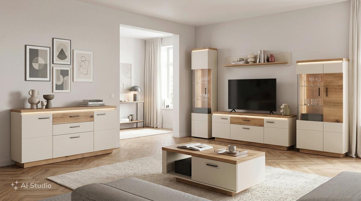 TV-Element Modena Eiche Dekor/Kaschmir B: 180cm - Kaschmir/Eichefarben, Basics, Holzwerkstoff (180/64,4/44,6cm) - Hom`in