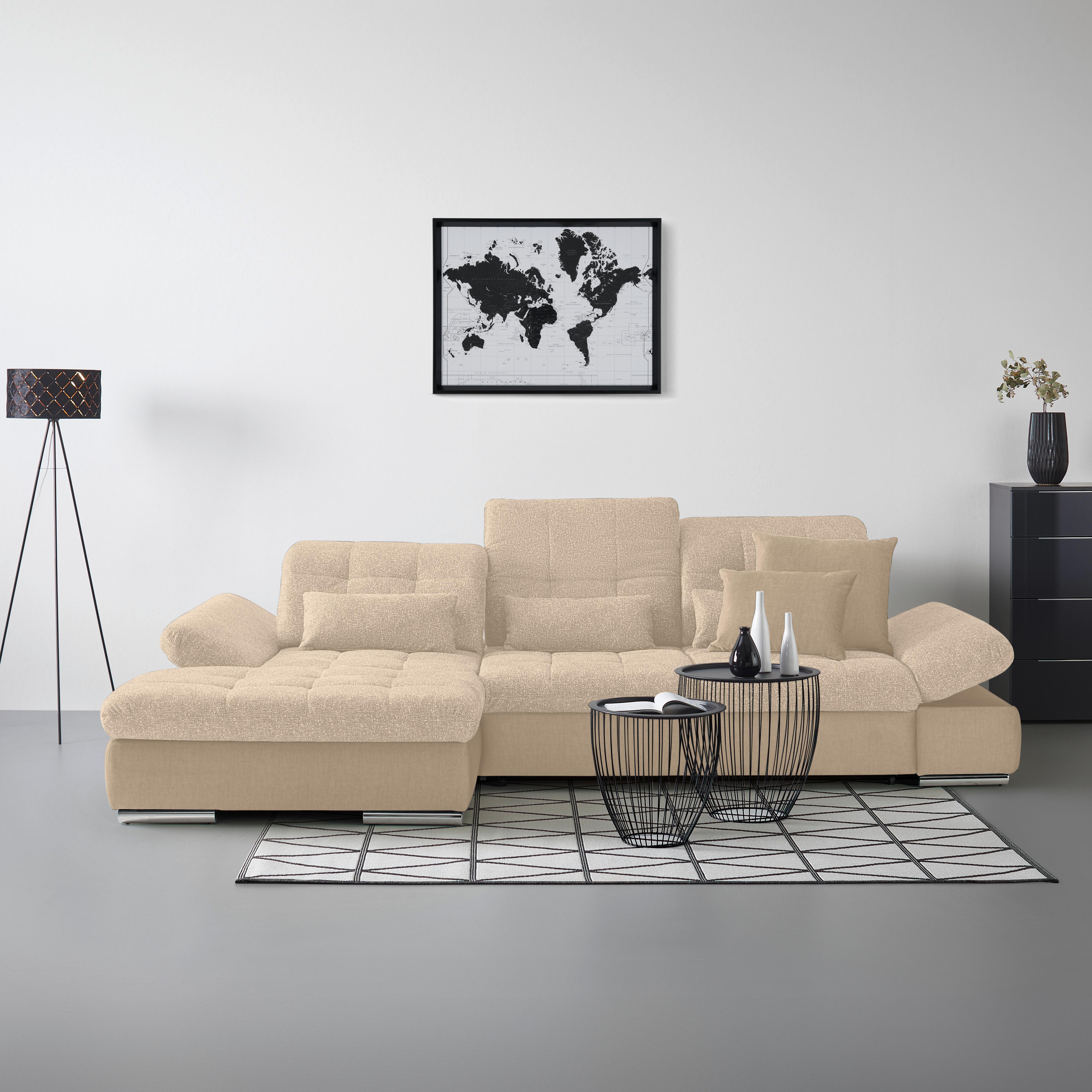 Rohová sedačka SANFINO, levá, béžová - barvy chromu/béžová, Konvenční, kov/dřevo (199/79-96/305cm) - Premium Living