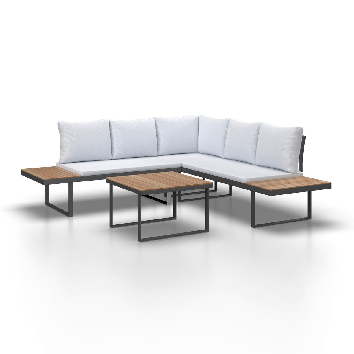 TERASOVÁ SEDACÍ SOUPRAVA ELIA - světle šedá, Moderní, kov/dřevo (236,5/75/236,5cm) - Bessagi Garden