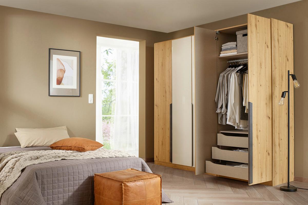 Drehtürenschrank Artemis 225cm Champagnerfarben/eiche Dekor - Champagner/Eiche Artisan, MODERN, Glas/Holzwerkstoff (225/210/54cm) - Rauch Möbel