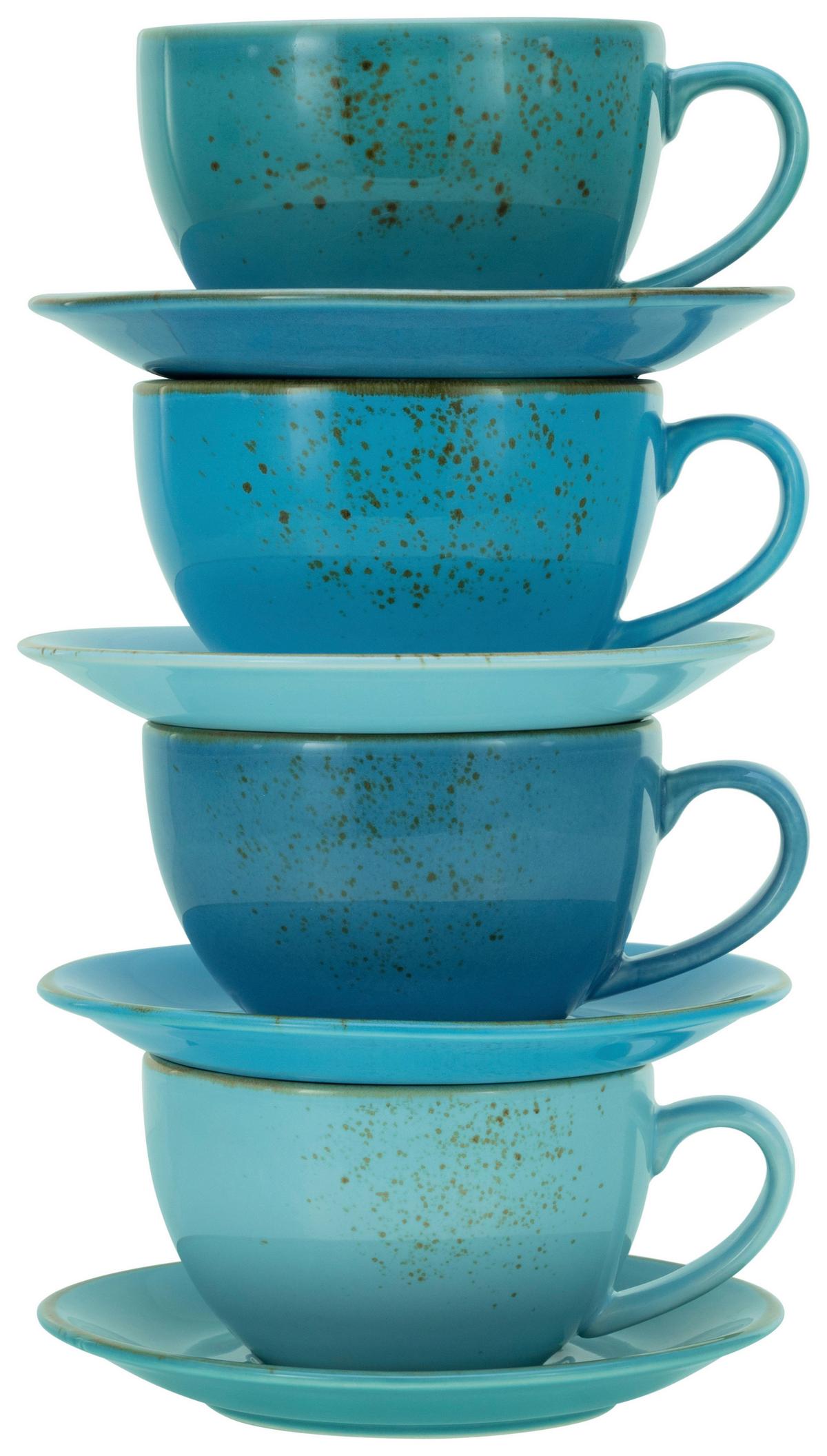 Kaffeetasse Keramik 300 ml 4 Stk. Blau/Goldfarben - Blau/Goldfarben, Keramik (30/30/22cm) - Creatable