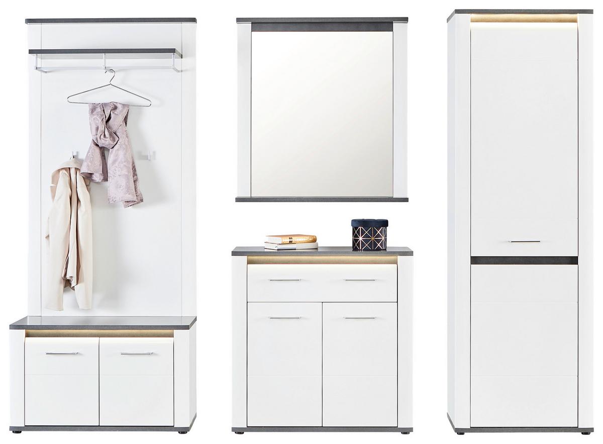 Garderoben-set Alassio Weiß /matera 5--Teilig. Mit Led-Leisten - MODERN, Holzwerkstoff (235/200/37,6cm) - Luca Bessoni