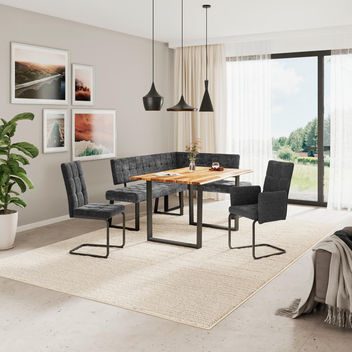Eckbank Dunkelgrau Polyester Laslo 134x185 cm - Dunkelgrau/Schwarz, MODERN, Textil/Metall (134/185cm) - MID.YOU