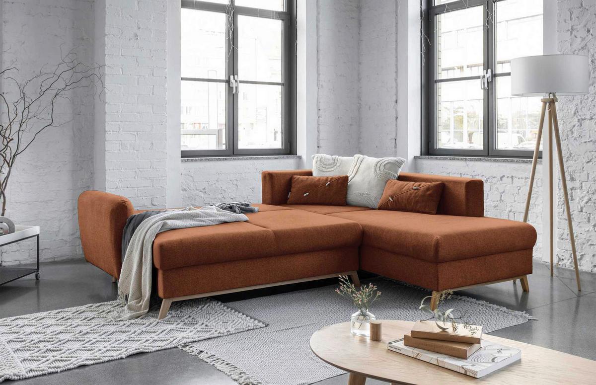 Ecksofa Scandic Lagom Ziegelrot S: 242x202 cm - Terracotta/Naturfarben, Textil (242/202cm) - MID.YOU