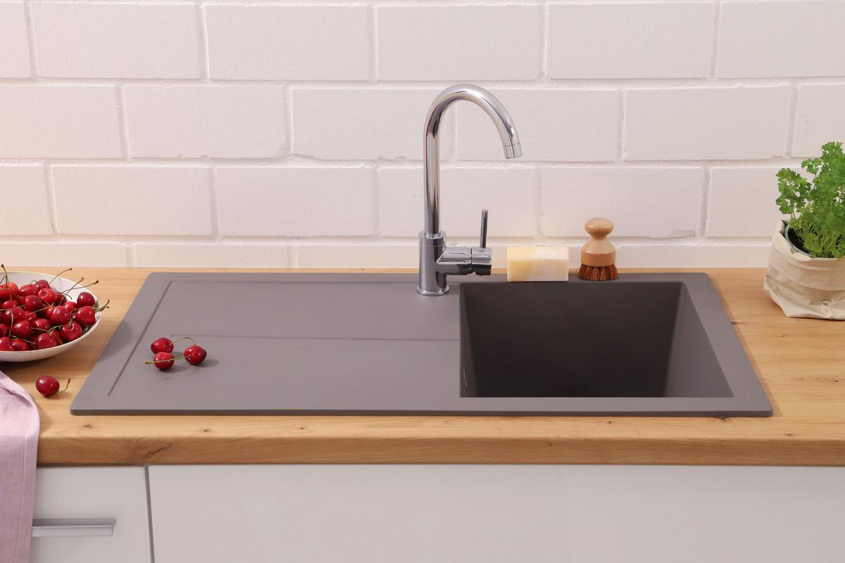 Spüle Cleveland Grau 86x21,4 Cm - Grau, Basics, Glas/Kunststoff (86/21,4/50cm) - Respekta