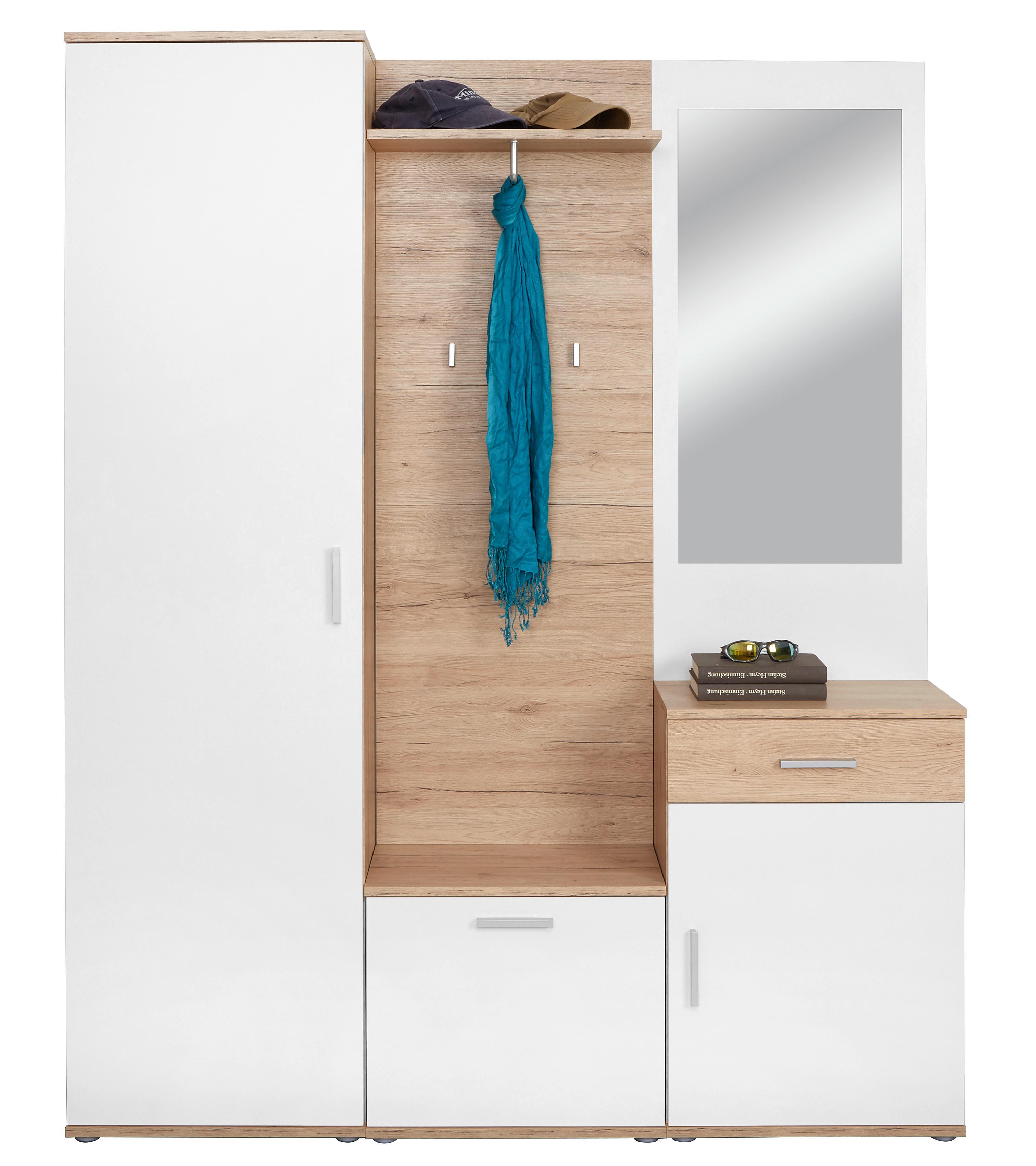 Előszobafal Mia - tölgyfa/fehér, Modern, faalapú anyag/Üveg (150/190/29cm)
