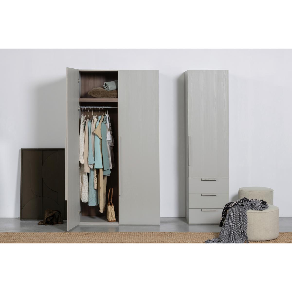 Drehtürenschrank Rens, Grau B: 110 cm - Walnussfarben/Grau, Design, Holz (110/210/58cm) - Livetastic
