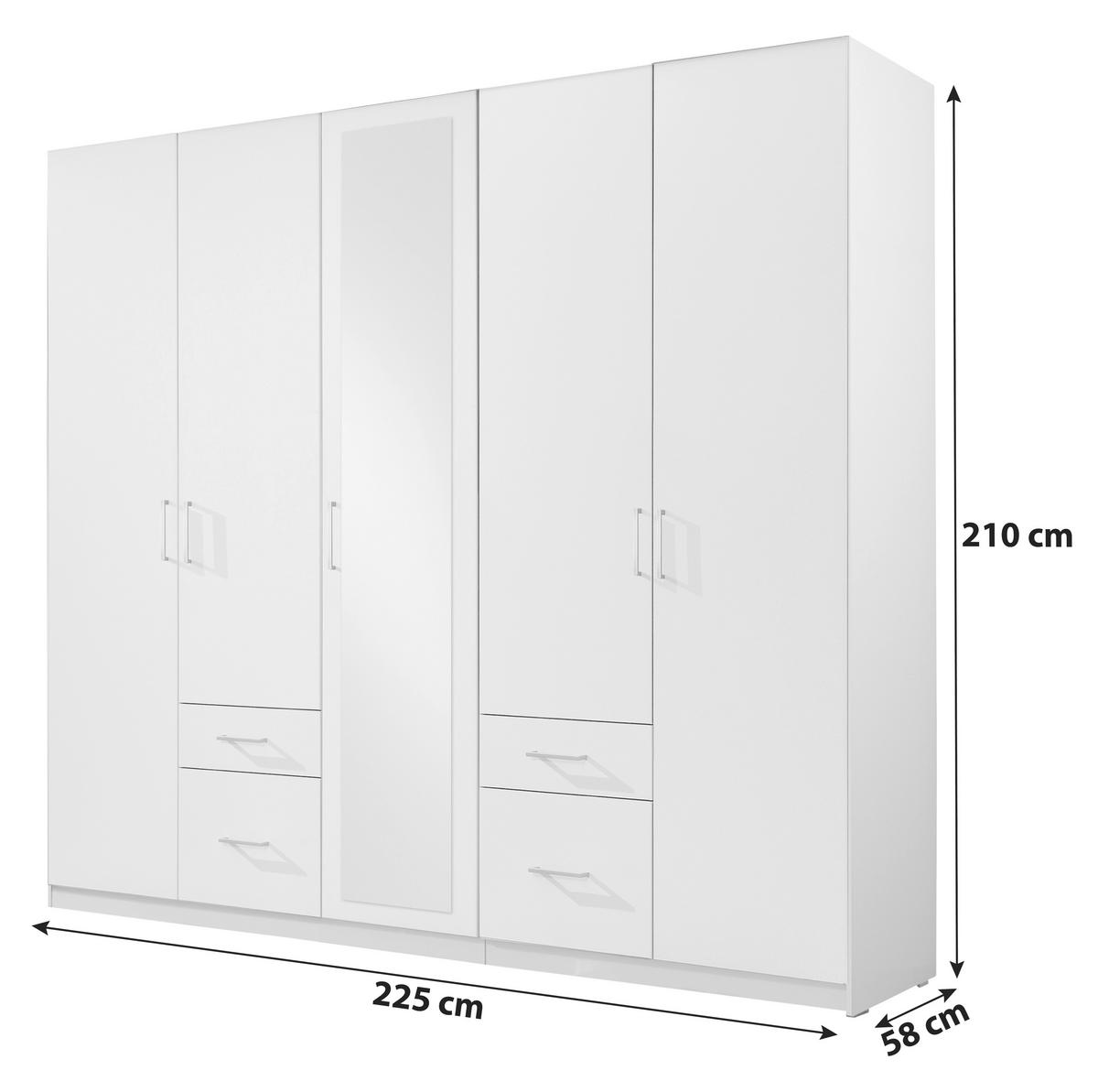 Drehtürenschrank Mit Spiegel + Laden 225cm Fly, Weiß - Weiß, Design, Glas/Holzwerkstoff (225/210/58cm) - MID.YOU