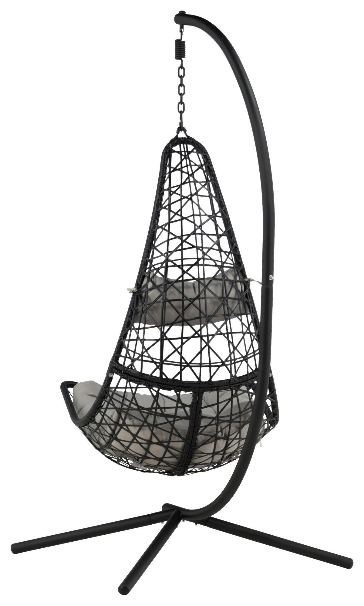 Hängesessel +gestell Edinburgh Mit Sitz- Und Rückenkissen - Schwarz/Grau, KONVENTIONELL, Kunststoff (132/205/130cm) - Gardenson