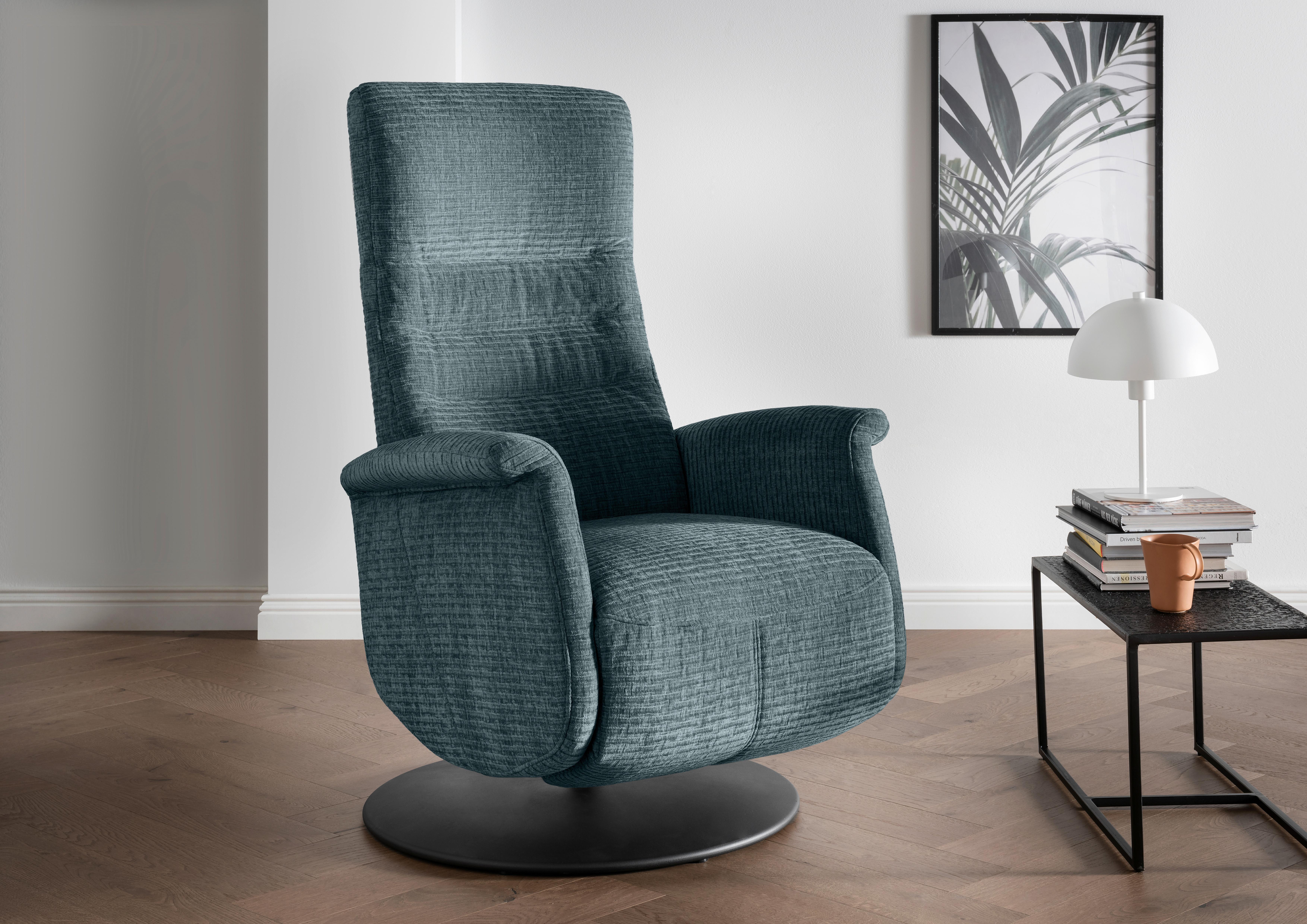Relaxsessel Latina Blau 360 Grad drehbar, B: 72 cm - Blau/Schwarz, MODERN, Textil (72/118/85-165cm) - Livetastic