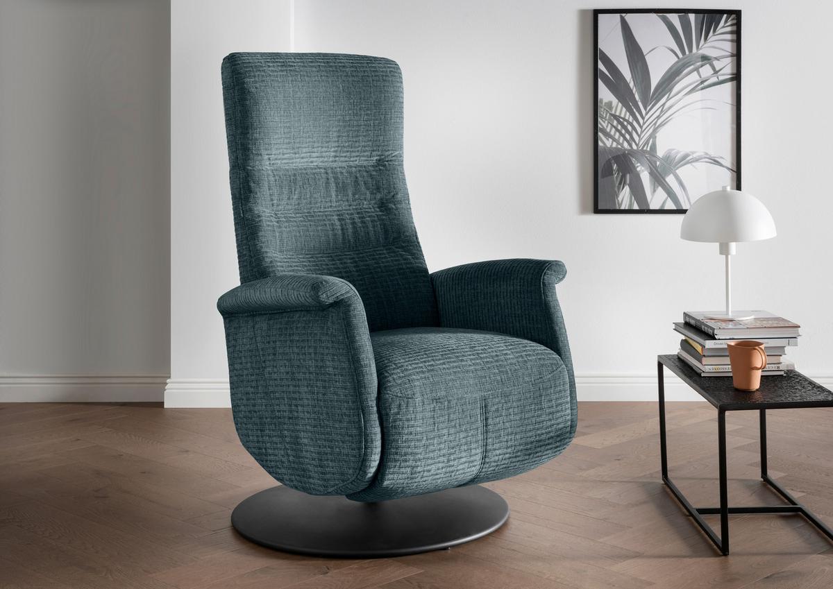 Relaxsessel Latina Blau 360 Grad Drehbar, B: 72 Cm - Blau/Schwarz, MODERN, Textil (72/118/85-165cm) - Livetastic