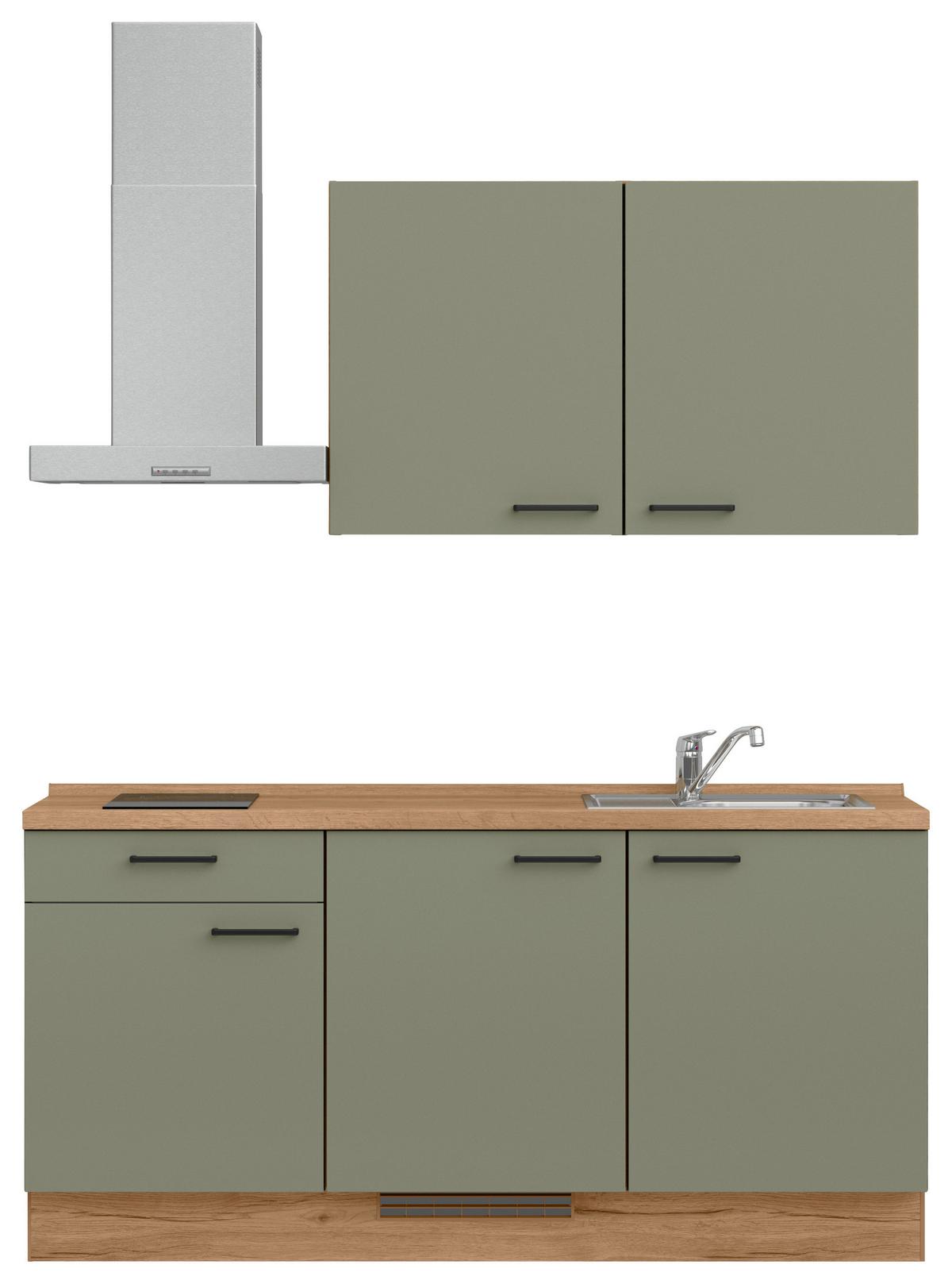 Kuchyňská linka 180 cm, olivově zelená - barvy dubu/černá, Moderní, kov/kompozitní dřevo (180cm) - Nobilia