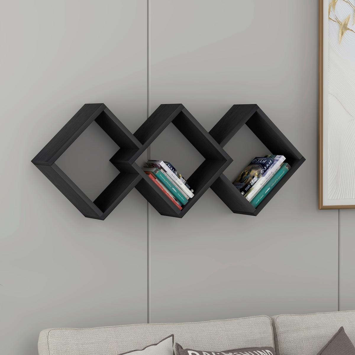 Wandregal Galaxy Schwarz B: 102 Cm - Schwarz, Design, Holzwerkstoff (102/42/20cm) - Livetastic