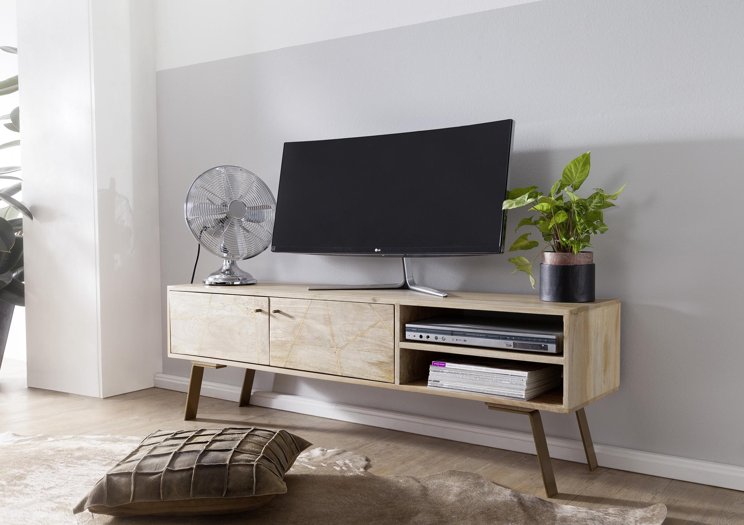 Nízka komoda pod TV Sikar š:145cm masív - hnedá/zlatá, Design, kov/drevo (145/47/35cm) - MID.YOU