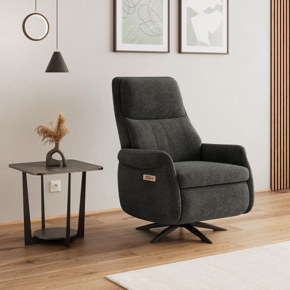 Relaxační křeslo ALICE, tmavě šedé buklé, max. 140 kg - černá/tmavě šedá, Moderní, kov/dřevo (76/109/94cm) - Bessagi Home
