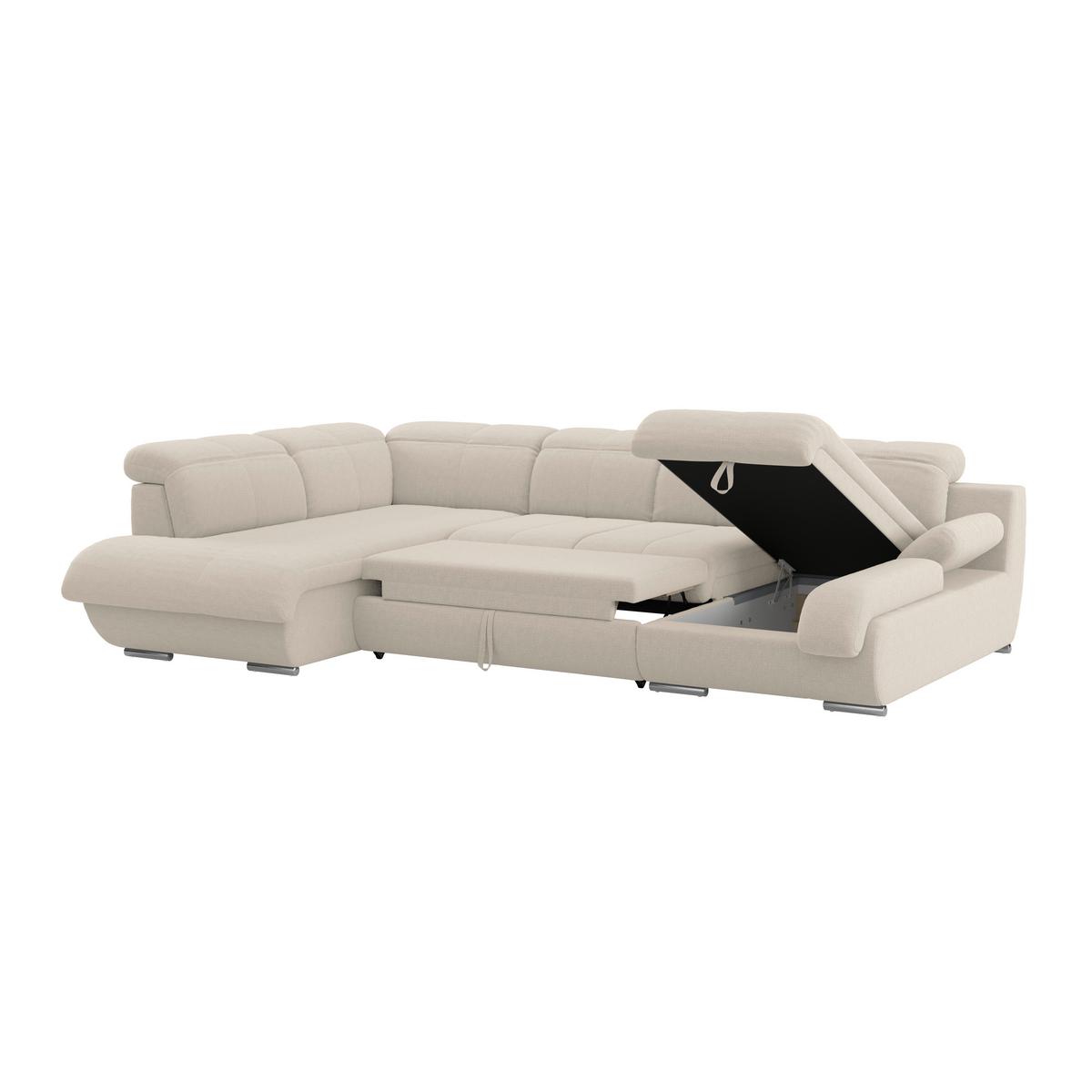 Wohnlandschaft Multi mit Schlaffunktion naturfarben - Chromfarben/Dunkelgrau, MODERN, Textil (184/345/228cm) - Luca Bessoni