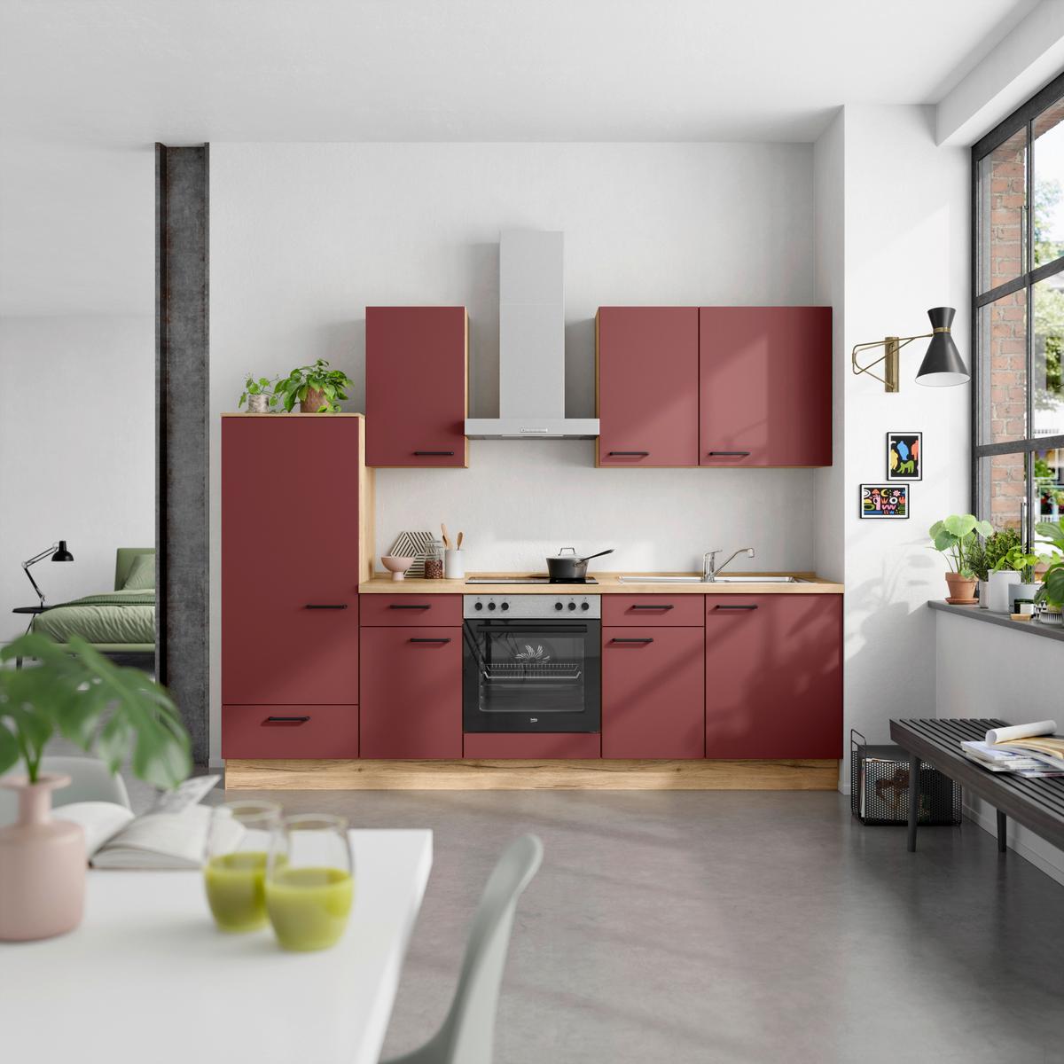 Küchenleerblock Easytouch Low-Line, L6 Links - Eichefarben/Rot, MODERN, Holzwerkstoff (270cm) - Nobilia