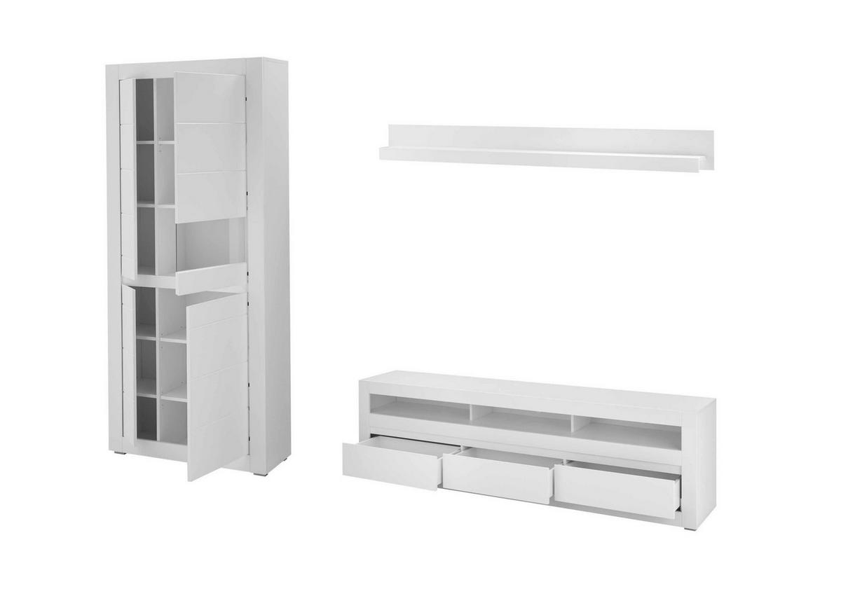 Wohnwand Chester Weiß/Eichefarben B: 312cm - Eichefarben/Silberfarben, Design, Holzwerkstoff (312/198/42cm) - MID.YOU