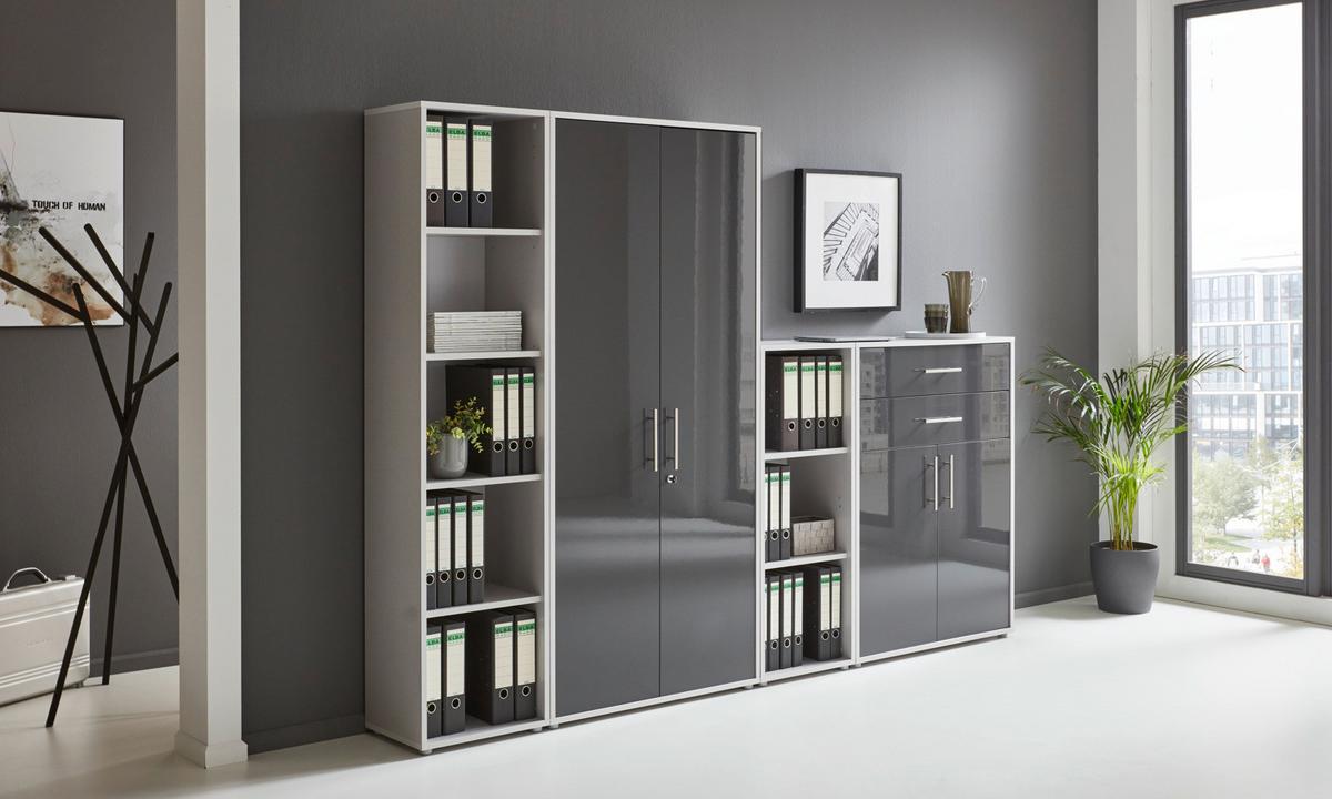 Aktenschrank Office Edition Grau/anthrazit Hg B: 257cm - Anthrazit Hochglanz/Grau, MODERN, Holzwerkstoff (257/185,6/33cm) - MID.YOU