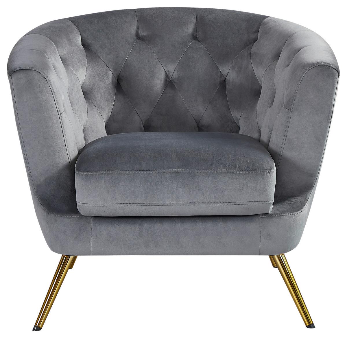Polstersessel Mit Armlehnen Lita Samtbezug Grau - Goldfarben/Grau, MODERN, Textil/Metall (89/78/83cm) - Ti'me