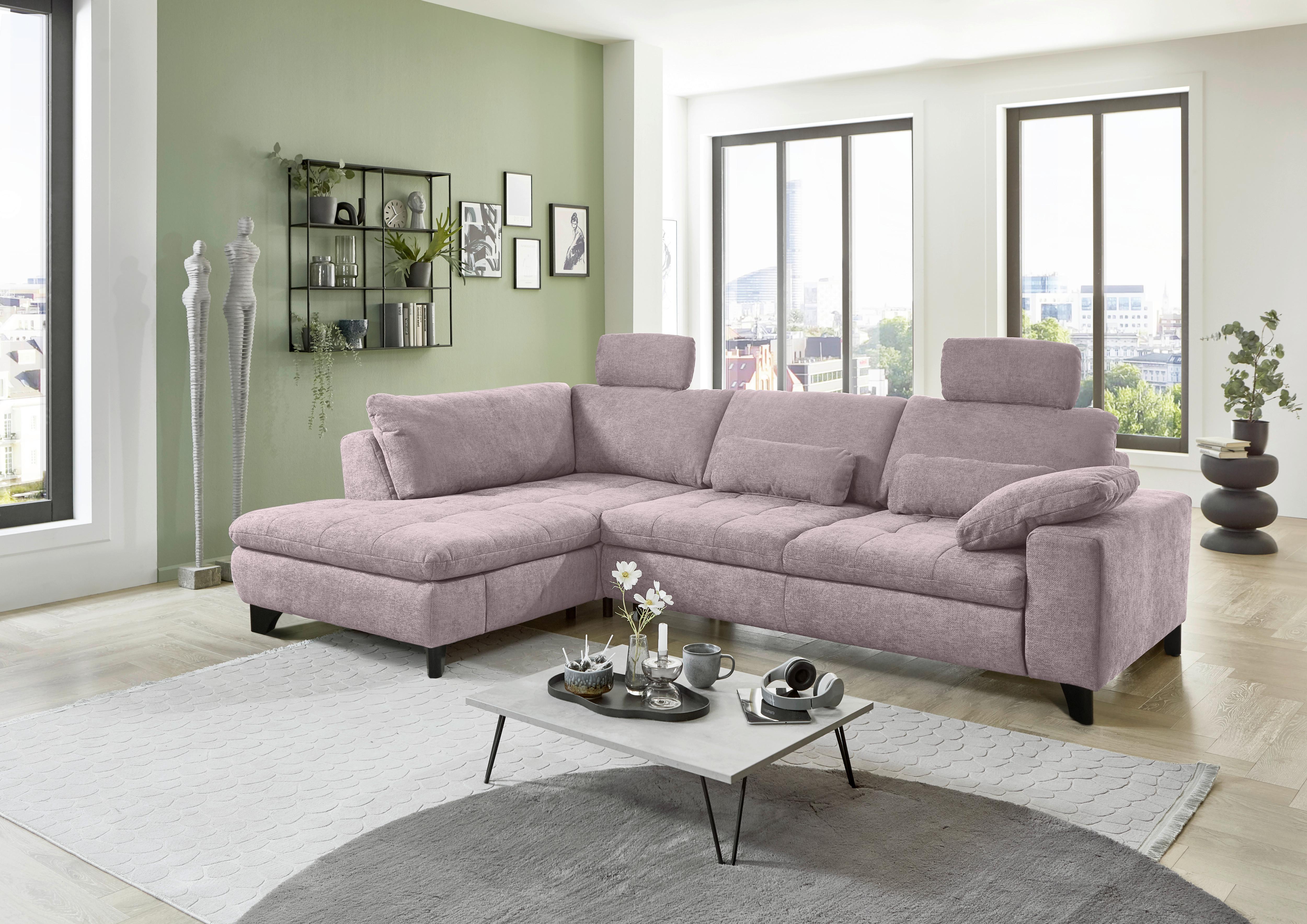 Rohová sedačka LANDO, levá, růžová žinylka PIA,s funkcemi - růžová/černá, Moderní, kov/textil (197/289cm) - Premium Living