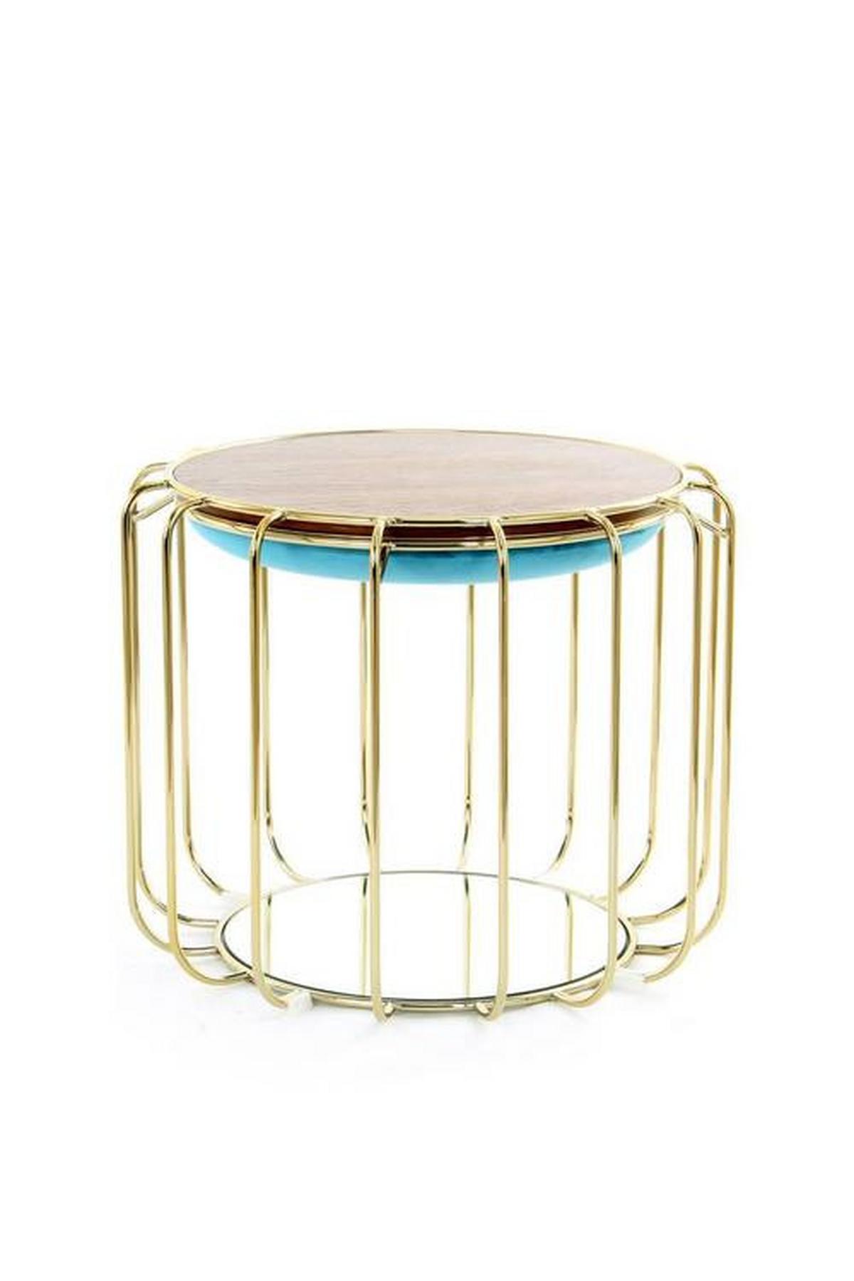 Beistelltisch/Pouf 2 in 1 Comfortable Gold/Türkis - Türkis/Goldfarben, Basics, Glas/Holzwerkstoff (50/45/50cm) - Kayoom