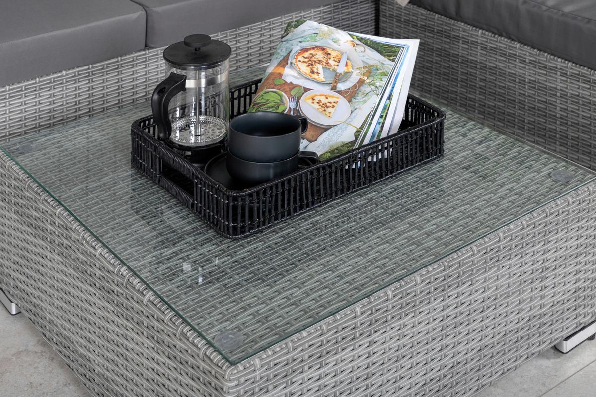 Loungegarnitur 2-Tlg Rotterdam Metall/Kunststoff/Glas +kissen - Grau, KONVENTIONELL, Glas/Kunststoff - Gardenson