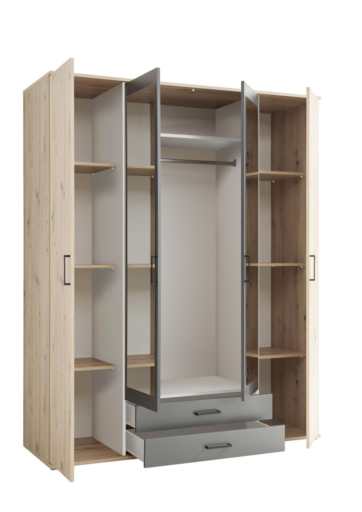 Drehtürenschrank Mit Spiegel 159 cm Chicago, Eiche Dekor - Eichefarben/Anthrazit, Basics, Glas/Holzwerkstoff (159/196/53,5cm) - MID.YOU