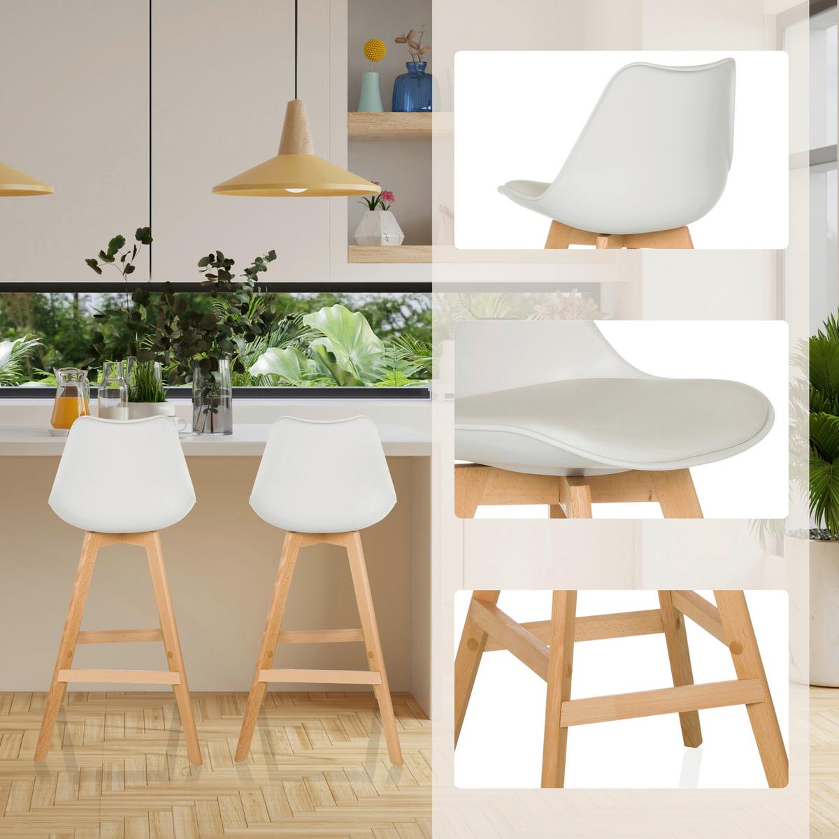 Barhocker-Set Scandi High Weiß B: 51 cm - Buchefarben/Weiß, MODERN, Holz/Kunststoff (51/99/51cm) - MID.YOU