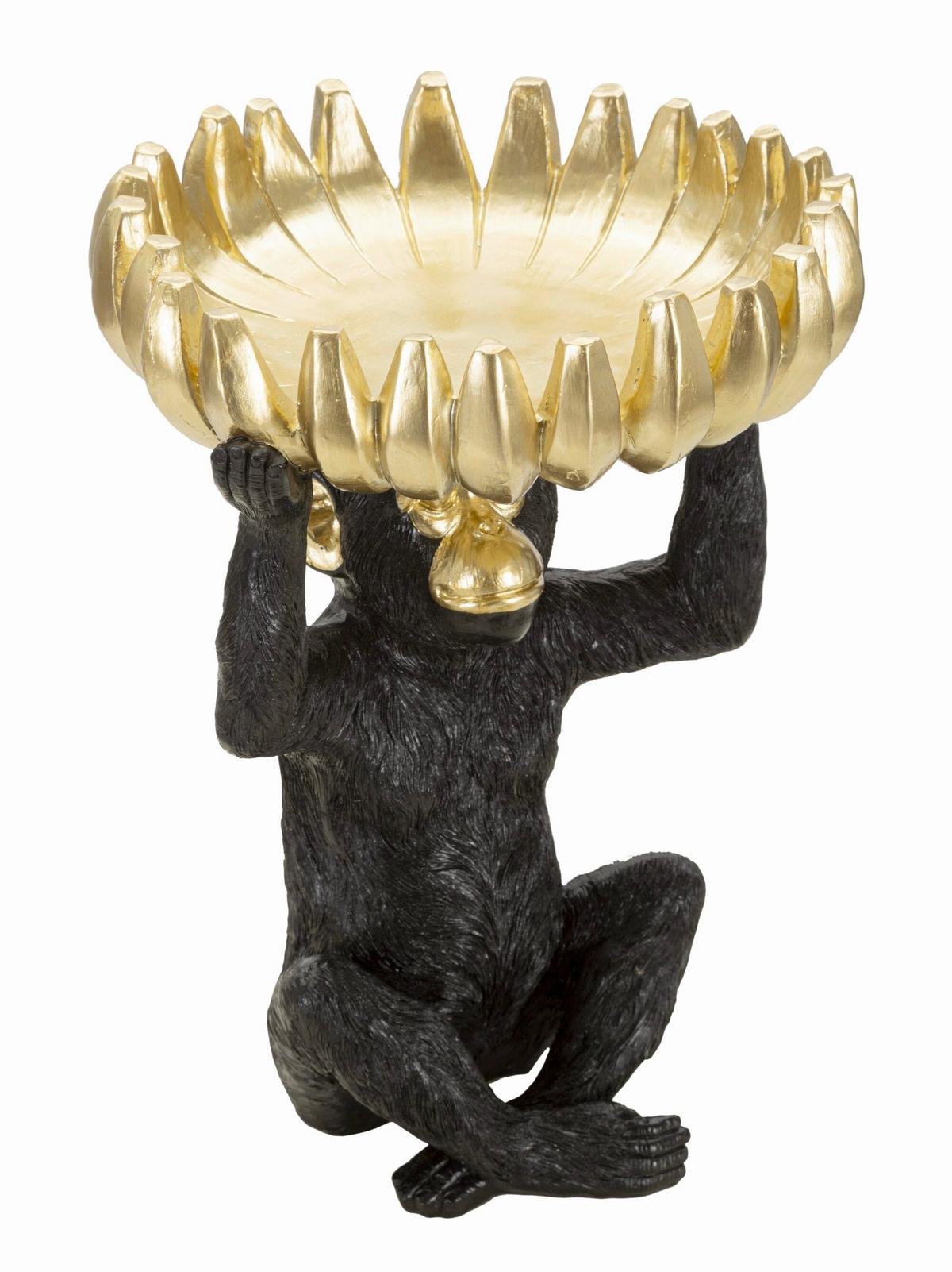 Skulptur Monkey Tray Banane Schwarz Goldfarben, B: 23 cm - Goldfarben/Schwarz, Basics, Kunststoff (23/31.5/23cm)