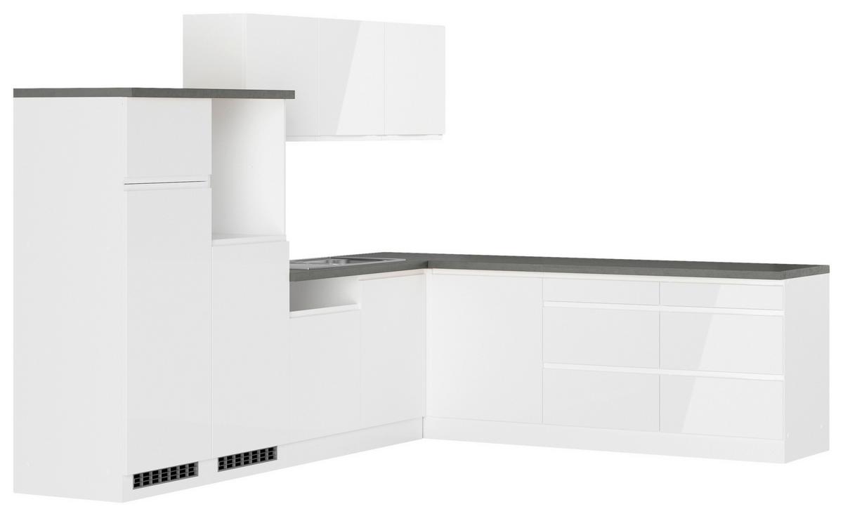 Eckküche Monza Ohne Geräte 300x240 Cm Weiß/grau - Weiß Hochglanz/Weiß, LIFESTYLE, Holzwerkstoff (300/240cm) - Held