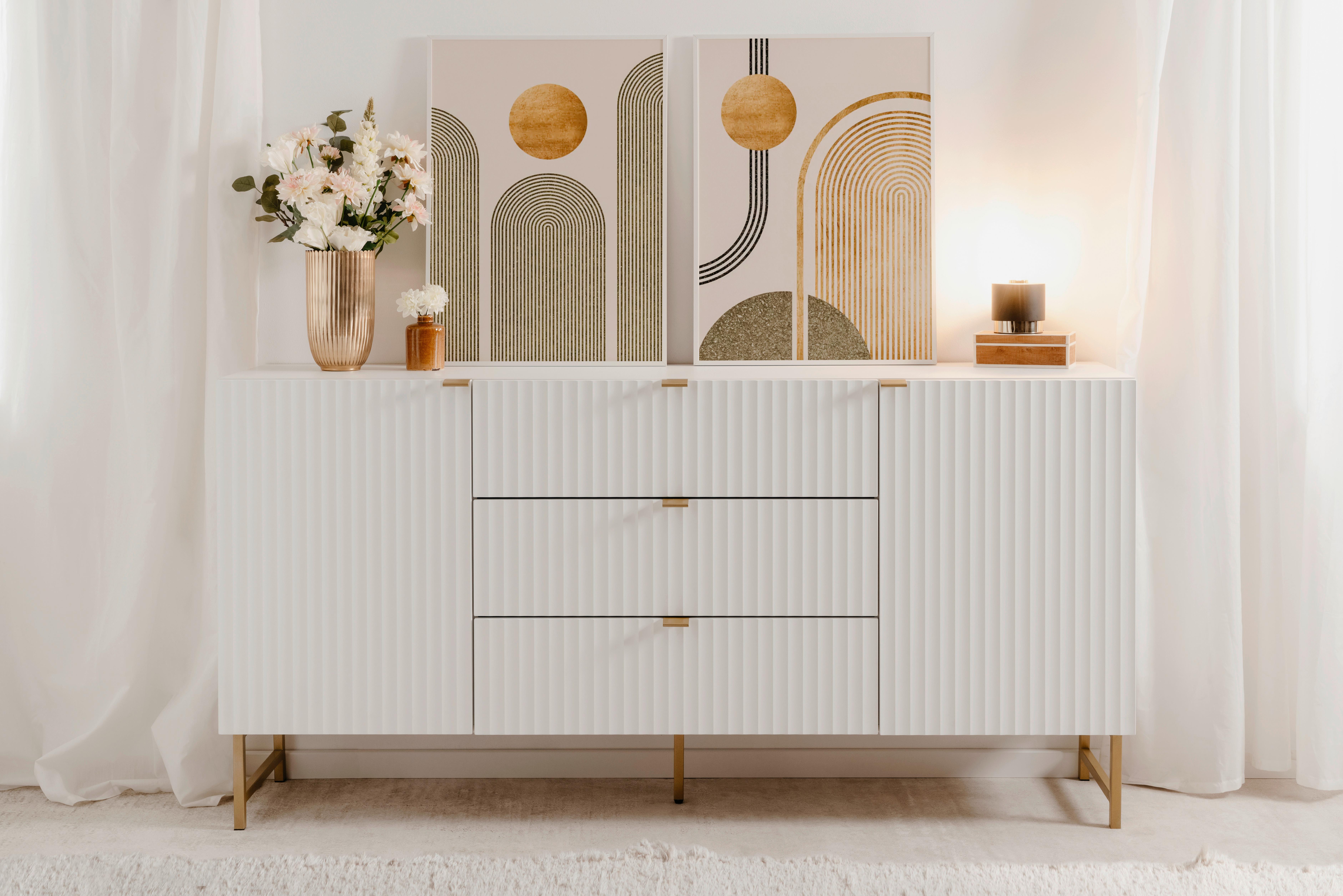 Sideboard Edinburgh 179 cm Weiß - Goldfarben/Weiß, Design, Holzwerkstoff (179/90/41cm) - MID.YOU