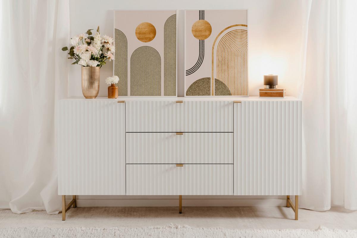 Sideboard Edinburgh 179 cm Weiß - Goldfarben/Weiß, Design, Holzwerkstoff (179/90/41cm) - MID.YOU