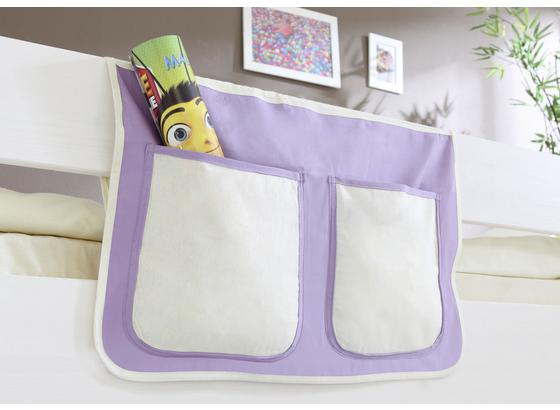 Betttasche aus Stoff in Lila/Weiß