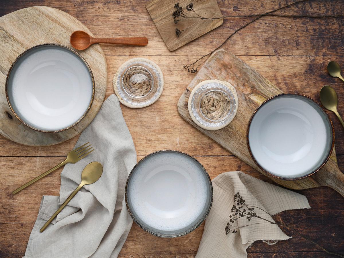 Schüsselset Cascade Weiß/Blaugrau 4-teilig - Blaugrau/Weiß, Design - Creatable